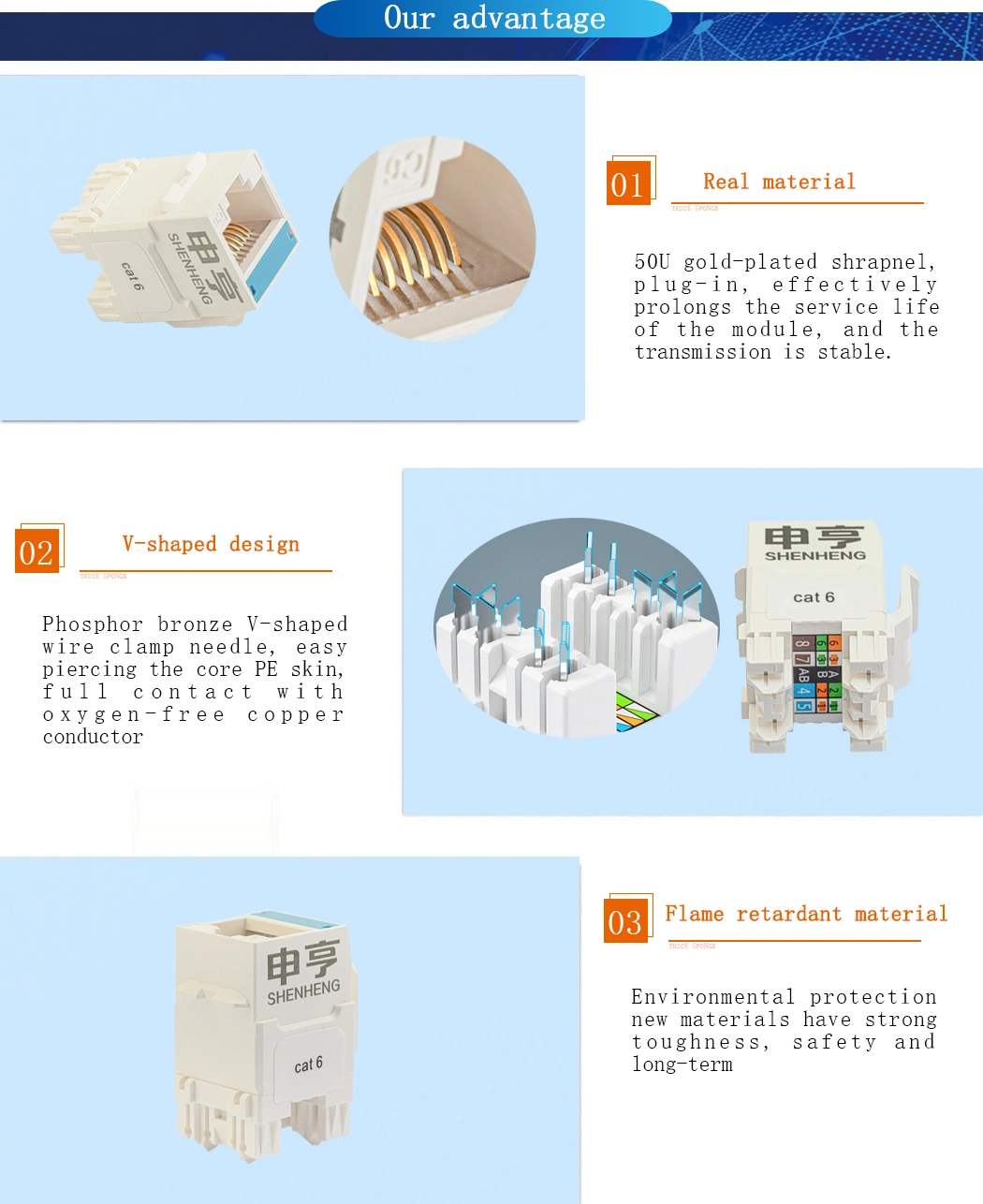 50u 90degree 180degree Coloured Tool Less UTP CAT6 Keystone Jack